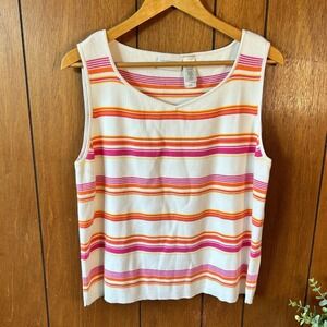 Liz Claiborne XL White Striped Knit‎ Tank Top Sleeveless Cotton Blend